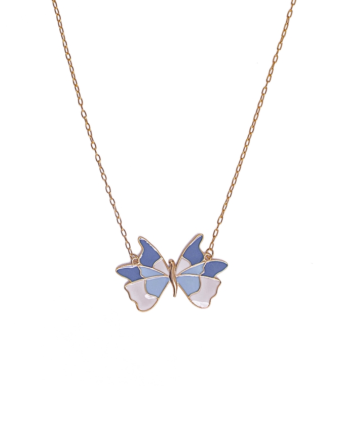 Colar dourado pingente borboleta esmaltada azul