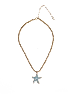 Colar dourado pingente estrela do mar esmaltada turquesa