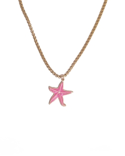 Colar dourado pingente estrela do mar esmaltada rosa