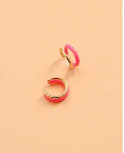 Kit 2 piercings fake dourado esmaltado rosa neon