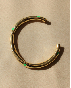 Bracelete dourado bolinhas esmaltadas verde