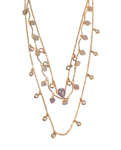 Kit 3 colares dourado gota lilás zircônias colorida e cristal