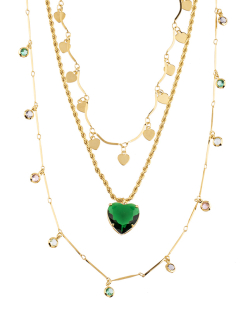 Trio de colares dourado medalhas coração verde