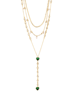 Trio de colares dourado gravatinha coração verde