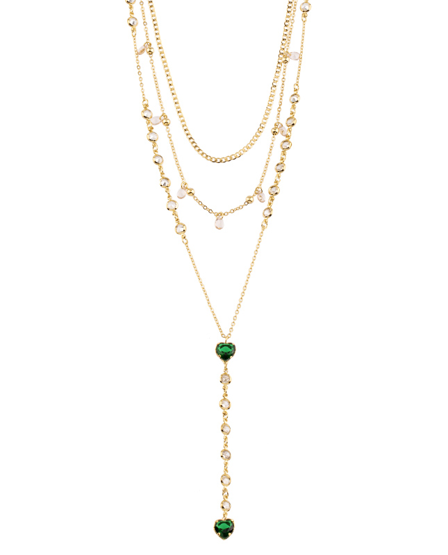 Trio de colares dourado gravatinha coração verde