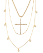 Trio de colares dourado pingente cruz cravejada