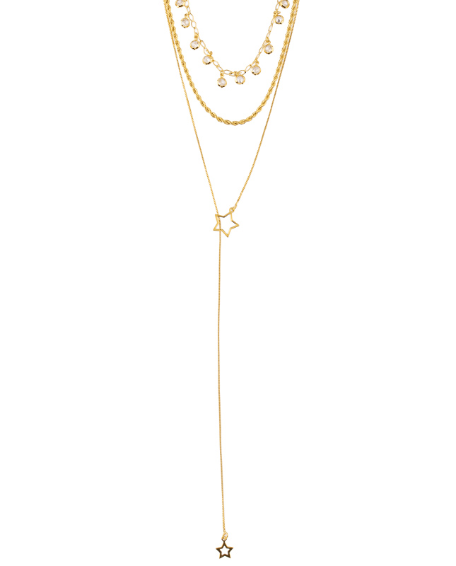 Trio de colares dourado gravatinha estrela