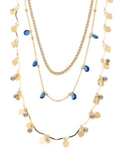 Trio de colares dourado zircônia azul