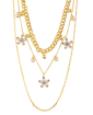 Trio de colares dourado cravejado flor cristal