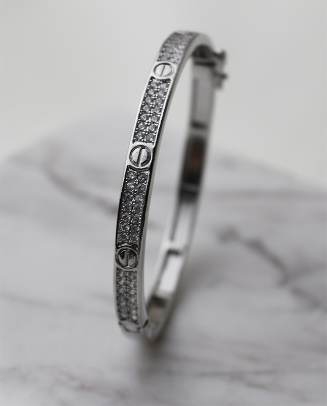 Pulseira Bracelete MB Semijoias Prata com Zircônias na cor Cristal